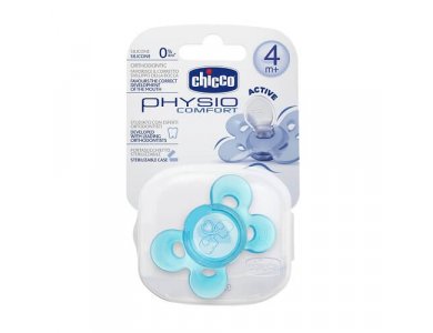 Chicco Physio Comfort Active, Πιπίλα Σιλικόνης με θήκη, 4m+, Μπλέ, 1τμχ