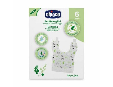 Chicco EcoBibs Τραχηλιά μιας Χρήσης Βιοδιασπώμενη (F3-10399-00), 36τμχ