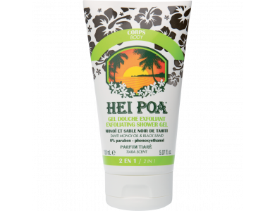 Hei Poa Exfoliating Shower Gel Monoi, Peeling Σώματος από Κόκκους Μαύρης Άμμου, Παπάγια, Καρύδα & Tamanu, 150ml
