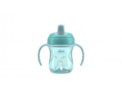 Chicco Training Cup Εκπαιδευτικό Ποτήρι-Κύπελλο Με Μαλακό Στόμιο Για 6m+, Τιρκουαζ, 200ml