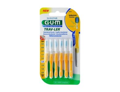 Gum Trav-ler Interdental Brush (1514), Μεσοδόντιο Βουρτσάκι 1.3mm Κίτρινο, 6τμχ