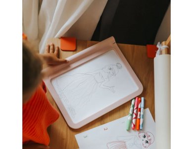 KIDYWOLF: Tablet ζωγραφικής με φως, 2 όψεων με οθόνη LΕD & μαυροπίνακα- Σχέδιο Μόδας, 1τμχ