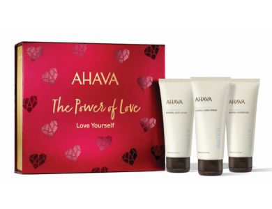Ahava Promo Pack The Power of Love, Love Yourself Mineral Hand Cream 100ml, Body Lotion 100ml & Shower Gel 100ml