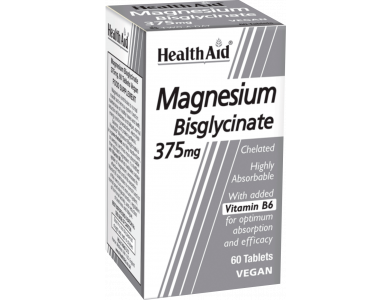 Health Aid Magnesium Bisglycinate 375mg & Vitamin B6, 60tabs