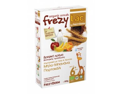 Frezylac Βιολογική Βρεφική Κρέμα Δημητριακών με Γάλα & Μήλο, Μπανάνα, Πορτοκάλι, 200gr