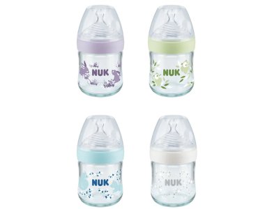 Nuk Nature Sense Even Softer Series, Γυάλινο Μπιμπερό με Θηλή Σιλικόνης Μεγεθος S (0-6m), 120ml