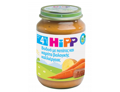 HiPP Βρεφικό γεύμα με Μοσχαράκι-Πατάτες και Καρότα  4ο μήνα - βαζακι 190gr