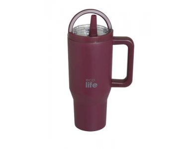 Eco Life 2Handles Lid Tumbler Cranberry, Ανοξείδωτο Ποτήρι Θερμός με Στόμιο, 900ml