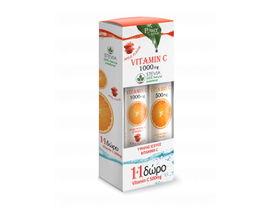 Power Health Vitamin C 1000mg Apple με Γλυκαντικό από Στέβια 24 tabs+ Δώρο Vitamin C 500mg 20 tabs