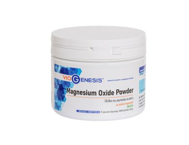 Viogenesis Magnesium Oxide Powder για τη Δυσκοιλιότητα με γεύση πορτοκάλι, 230gr