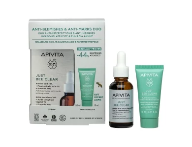 Apivita Promo Just Bee Clear Serum Ορός Λείανσης για Ατέλειες & Σημάδια Ακμής, 30ml & Blemish Control Mattifying Moisturizer Ενυδατική Κρέμα, 40ml