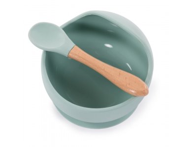 Bo Jungle: Μπολ Σιλικόνης με βεντούζα και κουτάλι-Μπλε, 1τμχ