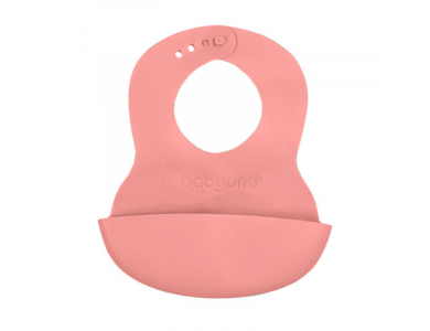 BabyOno Σαλιάρα Σιλικόνης με Θήκη Περισυλλογής Τροφής, 6m+, Coral, 1τμχ