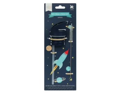 A Little Lovely Company, Σετ Ανταλλακτικό καπάκι με καλαμάκι και βουρτσάκι Space, 1σετ