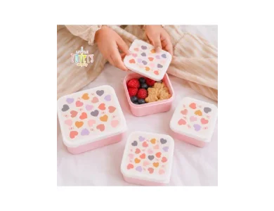 A little lovely company: Σετ 4 δοχεία φαγητού Lunch & Snack Box -Hearts