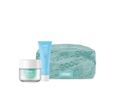 Clinea Promo Gift Set Ενυδάτωσης με Water Crush Ενυδατική Κρέμα, 50ml, Caring Bubbles Αφρό Καθαρισμού, 150ml & Δώρο Νεσεσέρ, 1τεμ, 1σετ