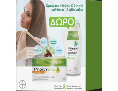 Priorin Extra Promo, 60caps & Δώρο Priorin Σαμπουάν Θρέψης με Φυτικά Εκχυλίσματα & Βιταμίνες για Κανονικά ή Ξηρά Μαλλιά, 200ml, 1σετ