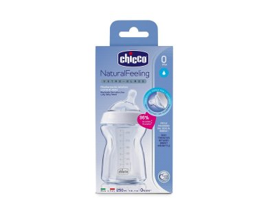 Chicco Natural Feeling Γυάλινο Μπιμπερό, 0m+, 250ml