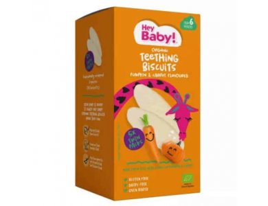 Hey Baby! Organic Teething Biscuits Pumpkin & Carrot Flavoured Βιολογικές Ρυζογκοφρέτες με Γεύση Κολοκύθα & Καρότο, 21g