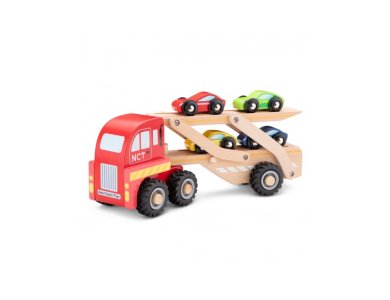 New Classic Toys Educational Car Transporter set, Ξύλινο Ρυμουλκόμενο με Αυτοκινητάκια 18m+, 1σετ
