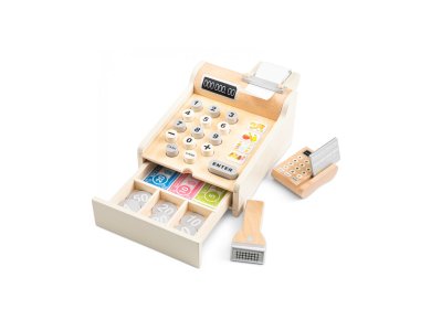 New Classic Toys Educational Cash Register set, Ξύλινη Ταμειακή μηχανή 36m+, 1σετ