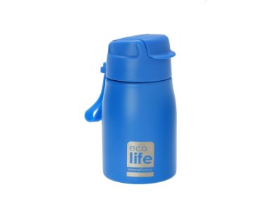 Eco Life Kids Bottle, Μεταλλικό Παγουράκι Με Καλαμάκι, Μπλέ, 400ml
