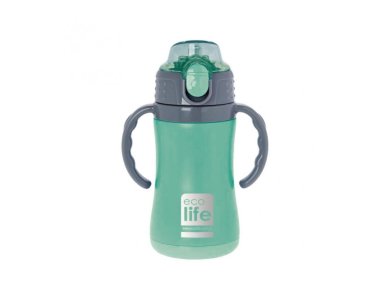 Eco Life Kids Thermos, Παγουράκι Θερμός Inox με Διπλό Τοίχωμα με Καλαμάκι, Χρώμα Mint, 300ml