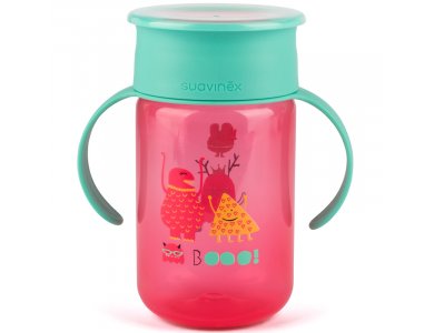 Suavinex Βοοο! Trainer Cup 340 ml, Eκπαιδευτικό παγουράκι Booo! Για νήπια Χρώμα Ροζ