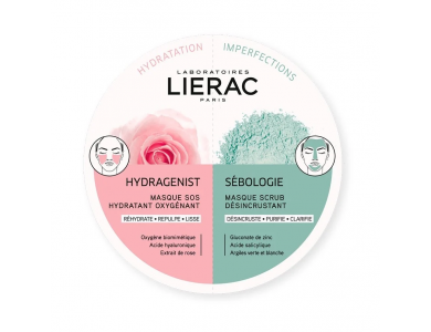 Lierac Duo Masks Hydragenist Masque SOS Hydratant Oxygenant + Sebologie Masque Scrub Desincrustant 2x6ml
