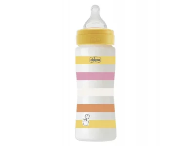 Chicco Μπιμπερό Πλαστικό Well Being Θηλή Σιλικόνης Γρήγορης Κίτρινο 4m+ 330ml