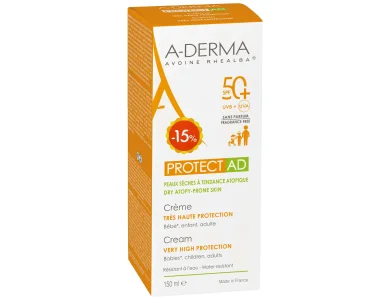 A-Derma Promo -15% Protect AD Αντηλιακή Κρέμα για Ευαίσθητο & Ξηρό Δέρμα SPF50+, 150ml