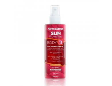 Histoplastin Sun Protection Tanning Dry Oil Body Satin Touch SPF15, Ξηρό Λάδι για Γρήγορο, Λαμπερό & Έντονο Μαύρισμα, 200ml