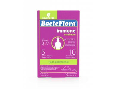 Holistic Med BacteFlora Immune Maximum Συνδυασμός Προβιοτικών, Πρεβιοτικών, Βιταμινών & Μετάλλων, 10caps
