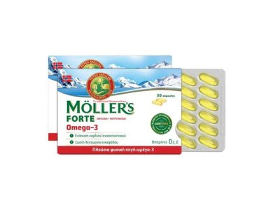 Moller's Forte Omega 3 Blister, Μουρουνέλαιο Μίγμα Ιχθυελαίου & Μουρουνέλαιου Πλούσιο σε Ω3 Λιπαρά Οξέα, 30caps