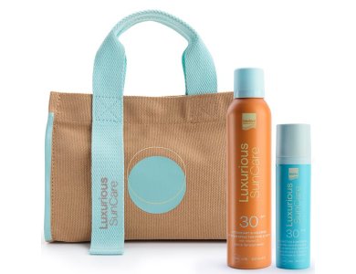 Intermed Promo Pack με Luxurious Sun Care Αντηλιακό Γαλάκτωμα Προσώπου με Προβιοτικά για Λιπαρές Επιδερμίδες SPF 30, 50ml, Antioxidant Sunscreen Invisible Αντηλιακό Spray για Πρόσωπο & Σώμα SPF 30, 200ml & Δώρο Τσάντα Θαλάσσης, 1τεμ, 1σετ