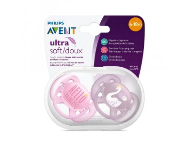 Philips Avent SCF223/02, Πιπίλα ultra soft, 6-18 μηνών Ροζ, 2τμχ