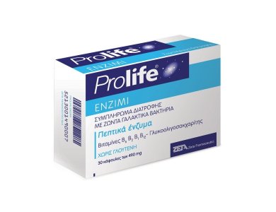 Prolife Enzimi Συμπλήρωμα Διατροφής με πεπτικά ένζυμα, προβιοτικά, πρεβιοτικά & βιταμίνες Β, 30caps