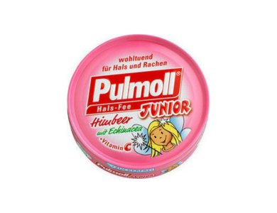 Pulmoll Junior Καραμέλες για Παιδιά με Βατόμουρο, Εχινάκεια & Βιταμίνη C Καταπραΰνουν το Λαιμό & Ενισχύουν το Ανοσοποιητικό, Χωρίς Ζάχαρη, 45gr