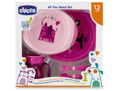 Chicco All You Need Set, Σετ Φαγητού για 12m+ σε Ροζ χρώμα, 5τμχ