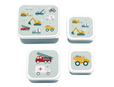 A Little Lovely, δοχεία φαγητού Lunch Box & Snack Box Vehicles, Σετ 4τμχ
