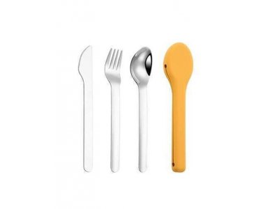 Ecolife Cutlery Yellow, Σετ μαχαιροπίρουνα σε θήκη Σιλικόνης, 1σετ