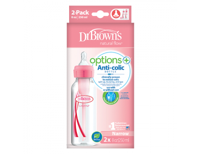 Dr. Brown's Promo Pack Options+, Πλαστικό Μπιμπερό, Στενός Λαιμός, Χρώμα Ρόζ, 250ml, 2τμχ