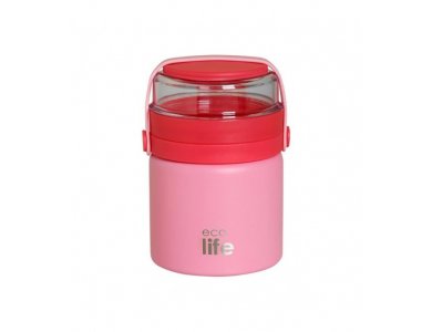 Eco Life Food Jar, Στρογγυλό Φαγητοδοχείο Θερμός, Χρώμα Ρόζ, 450ml