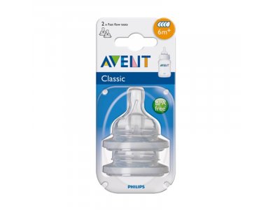 Philips Avent, Θήλες σιλικόνης Αργής ροής με 4 οπές 6m+, Χωρίς BPA, 2τμχ