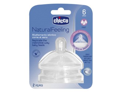 Chicco Natural Feeling, Θηλή 6m+, Γρήγορης Ροής, 2τμχ