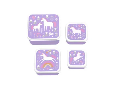 A little lovely company: Σετ 4 δοχεία φαγητού Lunch & Snack Box - Unicorn Dreams