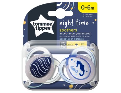 Tommee Tippee Πιπίλες Σιλικόνης Nυκτός για Μωρά από 0-6 Μηνών, 2τμχ