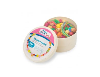 New Classic Toys Wooden Lacing Beads, Ξύλινες Χάντρες με Κορδόνια 36m+, 260g