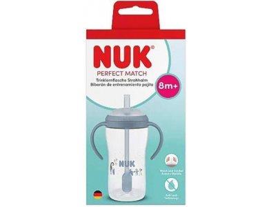 Nuk Perfect Match Εκπαιδευτικό Ποτήρι με Καλαμάκι Σιλικόνης 8m+, 260ml