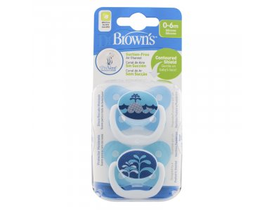 Dr. Brown's Prevent, Ορθοδοντική Πιπίλα Σιλικόνης, Επίπεδο 1, (0-6m), Γαλάζιο, 2τμχ